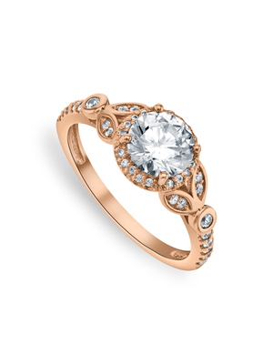 Rose Gold Moissanite Round Halo Vintage-Style Women’s Ring