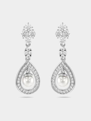 Cheté Sterling Silver Freshwater Pearl & Cubic Zirconia Pear Halo Drop Earrings