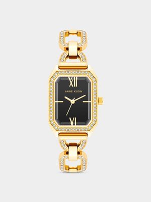Anne Klein Black Dial Gold Plated Octagon Bracelet Watch