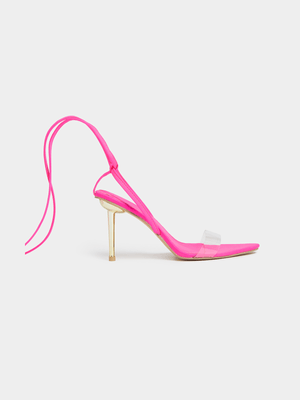 Women's Pink Neoprene Tie Up Heeled Sandals