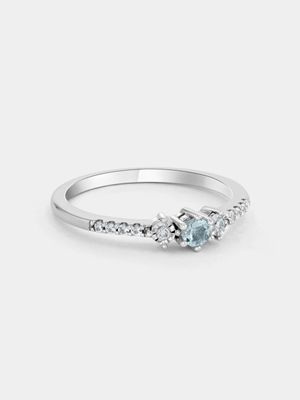 Sterling Silver Diamond & Aquamarine Yesterday, Today & Forever Ring