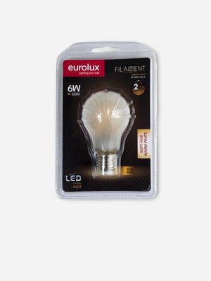 Warm White Soft Hue LED Filament E27 6W Globe