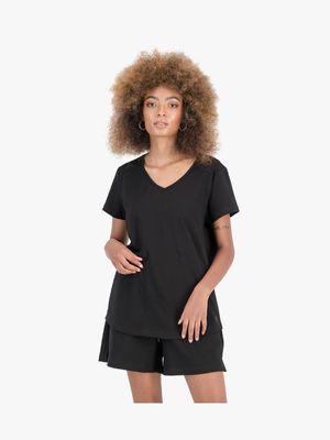 Women's PHEME Black Fitted V-Neck T-shirt