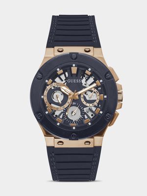 Guess Circuit Rose Plated Navy Silicone Chronograph Watch