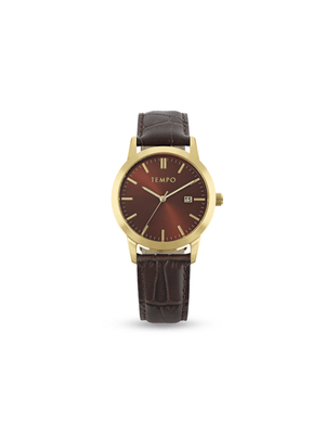 Tempo Men's Gold Toned Brown Leather Watch
