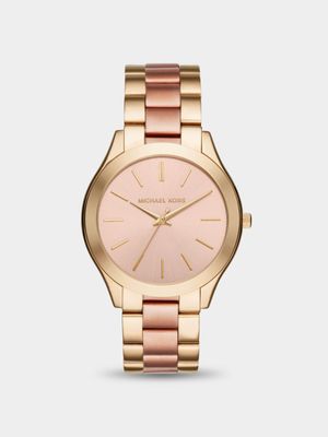Michael Kors Women's Slim Runway Gold & Rose Gold Plated Bracelet Watch