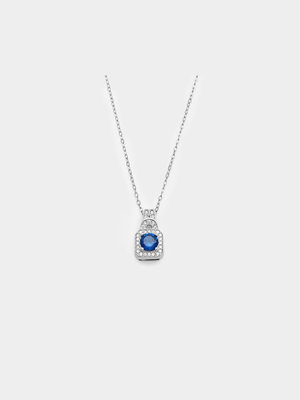 Sterling Silver Blue Cubic Zirconia Vintage-Style Pendant