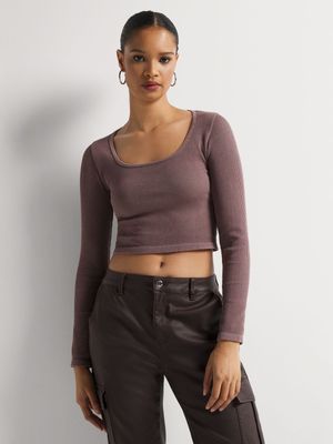 Y&G Faded Seamless Scoop Neck Long Sleeve Top