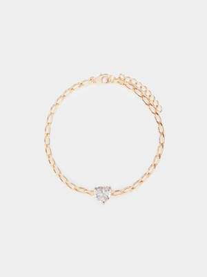 18ct Gold Plated Bracelet Chain with Centered Heart CZ