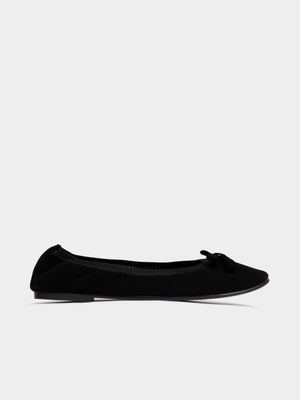 Jet Women's Black Nubuck Elastic Flat Pump Shoes