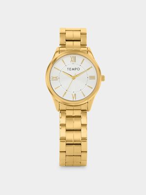 Tempo Men’s Gold Plated Silver Dial Bracelet Watch