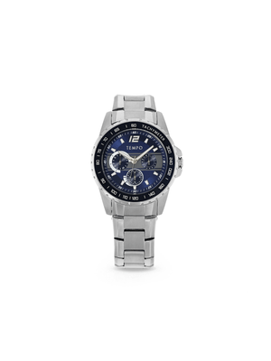 Tempo gents silver toned watch with blue multi dial