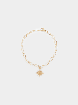 Stainless Steel Oval Link Bracelet with North Star Charm