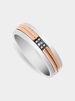 9ct Rose Gold & Sterling Silver Diamond Fin Men’s Wedding Band