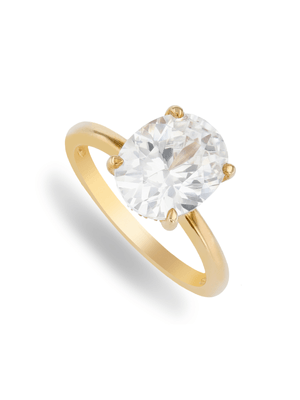 Yellow Gold & 2ct Created White Sapphire Secret Halo Oval Solitaire Ring