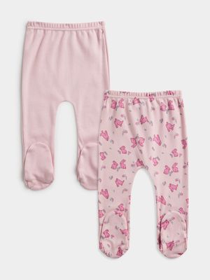 Jet Infant Girls 2 Pack Pink Bunny Cotton Leggings