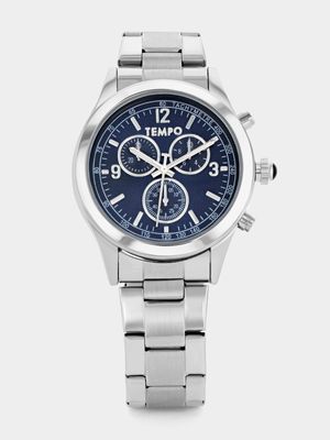 Tempo Silver Plated Blue Dial Bracelet Watch