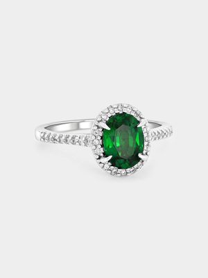White Gold Lab Grown Emerald & Moissanite Women’s Oval Halo Ring
