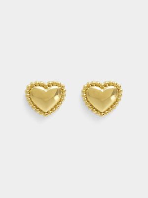 18ct Gold Plated Beaded Hearts Stud Earrings