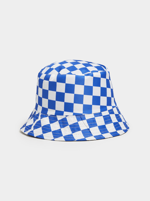 Men's Blue Checkerboard Print Bucket Hat