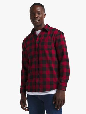 Jet Men's Red/Black Check Flannel Overshirt Top Multicolour