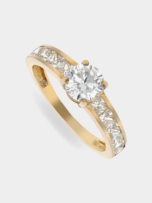 Yellow Gold Cubic Zirconia, Solitaire Channel Set Ring