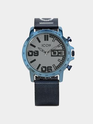 Icon Men’s Blue Plated Gunmetal Dial Mesh Watch