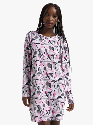 Jet Ladies Grey Geometric All Over Print Sleepshirt Multicolour