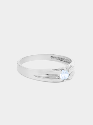 Sterling Silver March Birthstone Synthetic Aqua Pinky Ring