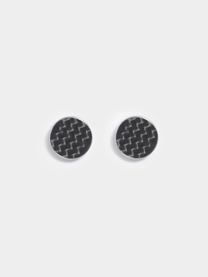 Stainless Steel 8mm black carbon fibre studs earrings