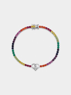Gert Johan Coetzee Sterling Silver 5.70ct Rainbow Cubic Zirconia Love Generation Love Knot Tennis Bracelet
