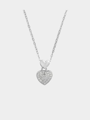 Sterling Silver Cubic Zirconia Pavé Double Heart Pendant