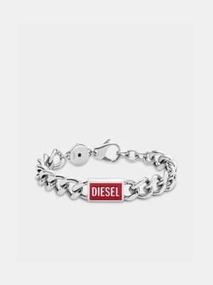 Diesel Stainless Steel Red Logo Bracelet