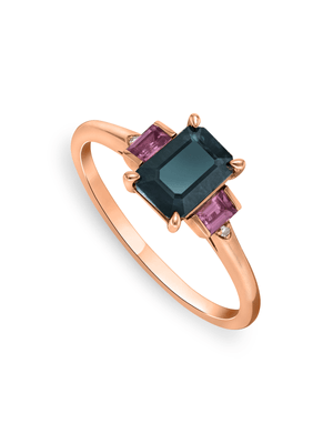 Rose Gold Diamond, Black Sapphire & Pink Tourmaline Trilogy Ring