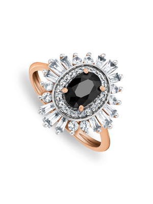 Rose Gold Diamond & Created Black Sapphire Queen Ring