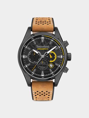 Timberland Men's Alrdige Gunmetal Plated Stainless Steel Brown Leather Chronograph Watch