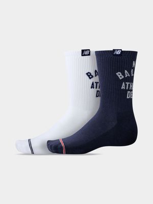 New Balance Unisex 2-Pack White/Navy Midcalf Socks