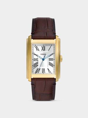 Fossil Carraway Gold Plated Stainless Steel Brown Leather Watch