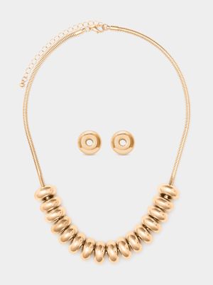 18ct Gold Plated Rondelle Beads Necklace & Stud set