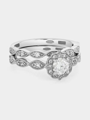 Sterling Silver Moissanite Round Halo Twinset Ring