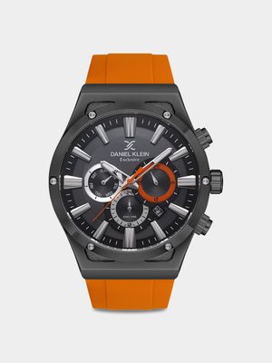 Daniel Klein Black Plated Orange Silicone Chronographic Watch