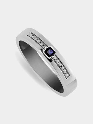 Sterling Silver & Created Blue Sapphire Jacob Men’s Wedding Band
