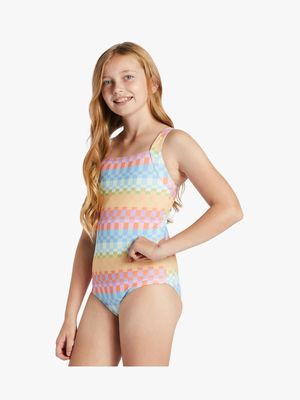 Girl's Billabong Multicolour Paradise Check One-Piece Swimsuit