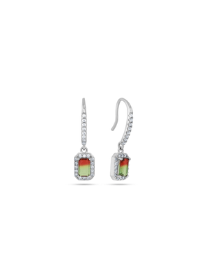 Sterling Silver Watermelon Cubic Zirconia Emerald-Cut Women’s Drop Earrings