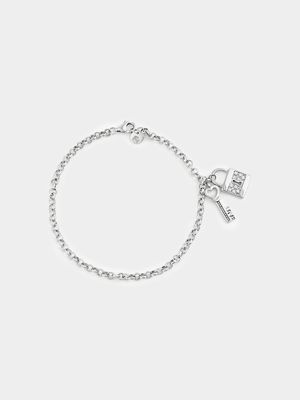 Sterling Silver Women’s Key & Padlock Charm Bracelet