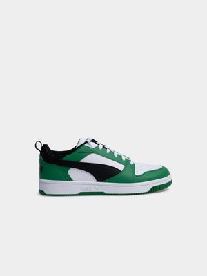 Mens Puma Rebound V6 White/Green Sneaker