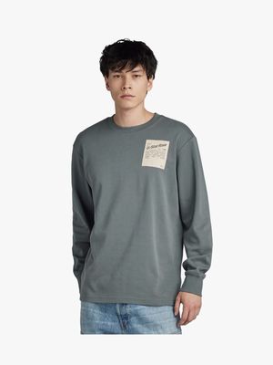 G-Star Men's Tile Back Graphic Loose Grey Long Sleeve T-Shirt