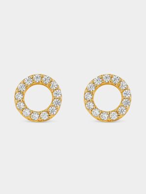 Gold Plated Sterling Silver Cubic Zirconia Circle Stud Earrings