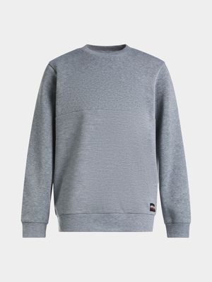 Younger Boy's Grey Melange Ribbed Sweat Top