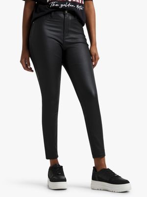 Jet Women's Black Coated Skinny Fashion Denim Jeans